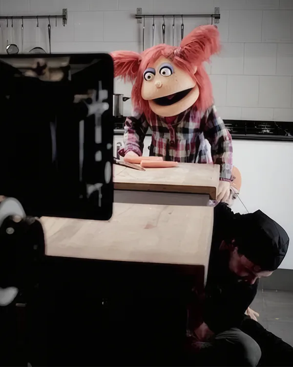 Puppet manipulation on a Sinilos Studio film set