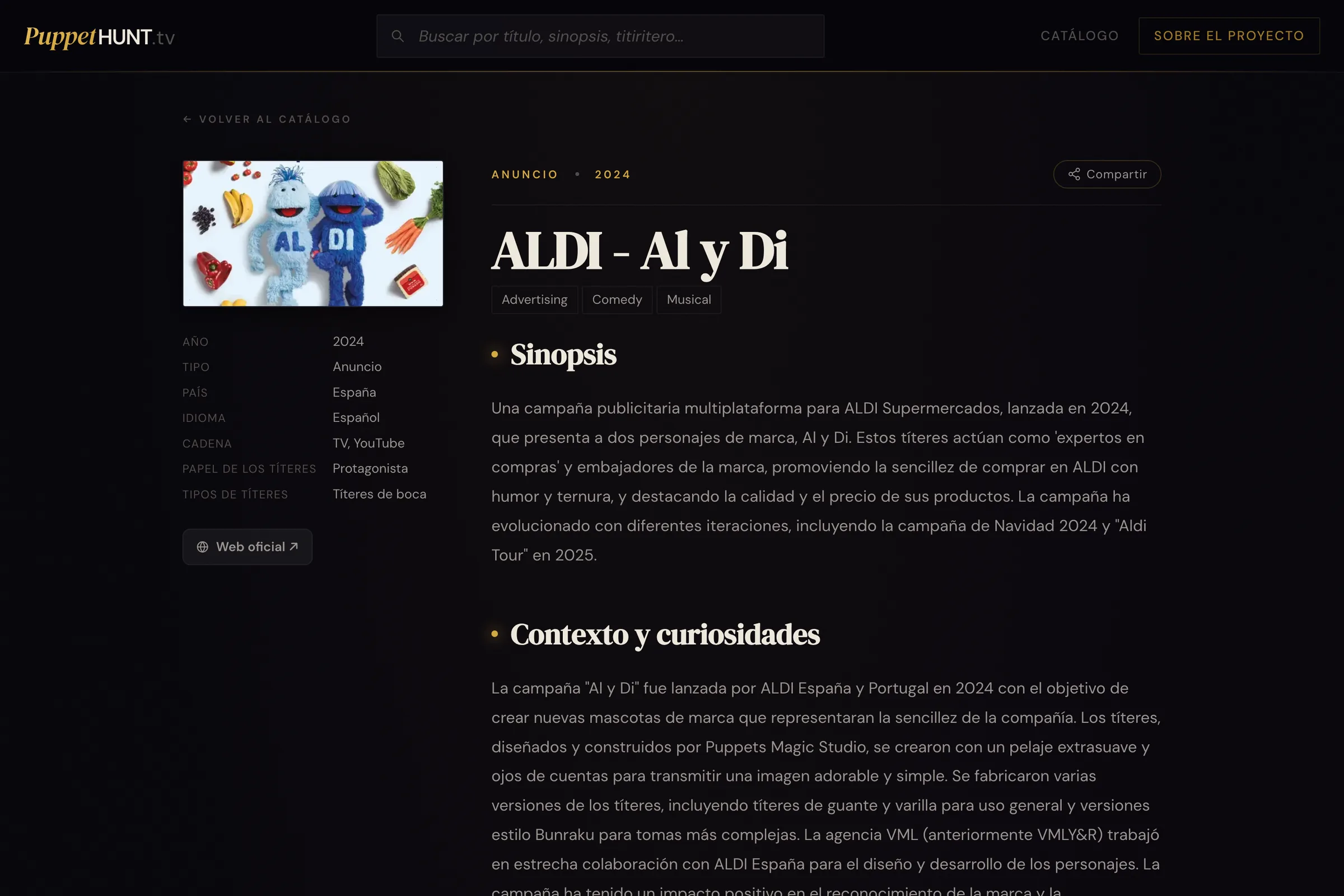 Ficha de ALDI - Al y Di en PuppetHunt.tv