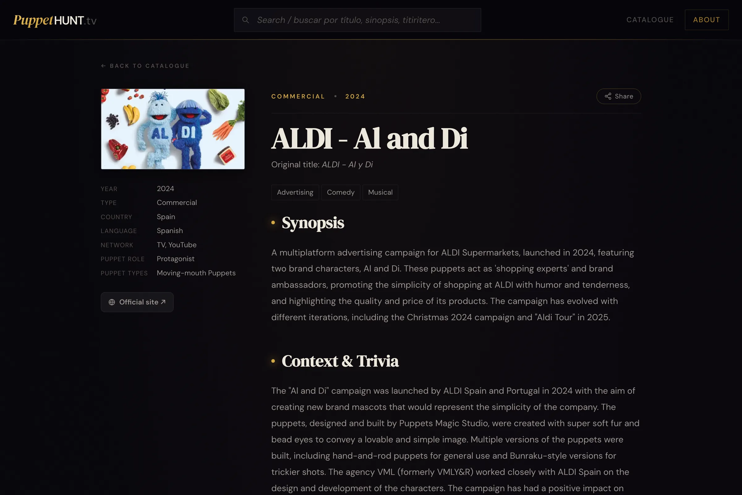 ALDI - Al and Di page on PuppetHunt.tv
