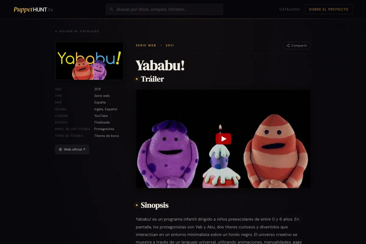 Ficha de Yababu! en PuppetHunt.tv